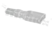 Insulation sleeve for flat connector 6.3 terminal; max cable OD=3.5mm L=24mm W=6.5mm; transparent