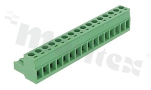 Pluggable terminal block; 5.08mm pitch; 16-ways; female; for wire 2.50mm2(28-12AWG); wire insertion direction same as plug-in direction; p.bronze contacts; brass cage; UL 300V/16A