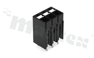 Listwa zaciskowa do PCB; w rastrze 3.50mm; 3-torowa; pionowe wejście przewodu; na przewód 0.14-1.50mm2 (28-16AWG); ze stykiem sprężynowym; czarna; 300V/14A