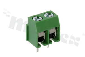 PCB terminal block; pitch 5.00mm; 2-ways; vertical; wire range 2.5mm2 (AWG 26-14); with screws for a cross screwdriver; green color; brass cage; UL 300V/10A, TUV 250V/18A