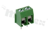 Listwa zaciskowa do PCB; w rastrze 5.00mm; 2-torowa; pionowa; na przewód 2.5mm2 (AWG 26-14); ze śrubami na wkrętak krzyżakowy; klatka mosiężna; zielona; UL 300V/10A, TUV 250V/18A