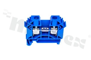 Złączka szynowa; 1-poziomowa; 2-zaciskowa na przewód 0,5-6,0mm2; zacisk śrubowy; niebieska; na szyne DIN; 1000V/41A