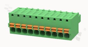 Pluggable terminal block; 3.81mm pitch; 10-ways; female; for wire 1.50mm2 (28-16AWG); wire insertion direction same as plug-in direction; p.bronze contacts; spring clamp; brass cage; UL 300/8A TUV 250/12A