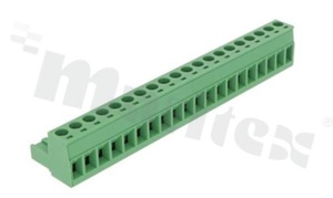 Pluggable terminal block; 5.08mm pitch; 20-ways; female; for wire 2.50mm2(28-12AWG); wire insertion direction same as plug-in direction; p.bronze contacts; brass cage; UL 300V/16A