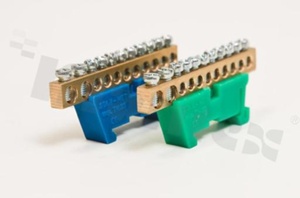 Listwa zaciskowa na szynę din; zerowa; ochronna;11 zaciskowa;9x10mm2 + 2x25mm2; zacisk śrubowy;zielona