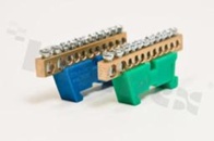 Listwa zaciskowa na szynę din; zerowa; ochronna;11 zaciskowa;9x10mm2 + 2x25mm2; zacisk śrubowy;niebieska