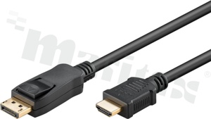 Kabel HDMI; wtyk DisplayPort -> złącze HDMI typ A; długość 3 metry;4K/30Hz UHD;  czarny;złocony