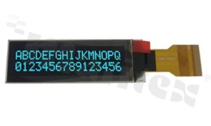 Wyświetlacz LCM OLED; LCD alfanumeryczny; 2.06"; 16x2 znaków; kolor świecenia niebieski; obszar aktywny 51.175×10.78 mm; SPI; I2C; FFC do złącza ZIF; 33 piny