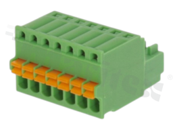 Pluggable terminal block; 3.50mm pitch; 7-ways; female; for wire 1.50mm2 (28-16AWG); wire insertion direction same as plug-in direction; p.bronze contacts; spring clamp; brass cage; UL 300/8A TUV 250/12A