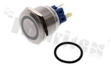 Push button switch; monostable; 25mm; solder terminals; stainless steel; ring red illumantion; IP67.