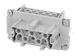 Wkład Heavy-Mate; żeński; seria E; 10-stykowy(10+PE); rozmiar: E10; 19A; 500V; kabel 0.5-4mm2; styki srebrzone; skręcane; z ochroną kabla