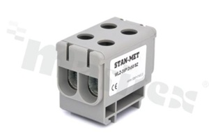 Złączka na szynę din;przelotowa;4 zaciskowa;2- torowa; zacisk śrubowy; na przewód 2,5-50mm2;szara