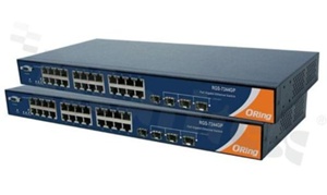 Industrial 28-port rack mount managed Gigabit Ethernet switch with 24x10/100/1000Base-T(X) and 4x1000Base-X; SFP socket; operating temperature -40+70 deg.C