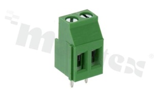 Listwa zaciskowa do PCB; w rastrze 5.00mm; 2-torowa; pionowa; na przewód 0.5-2.5mm2 (AWG 26-12); ze śrubami na wkrętak krzyżakowy; klatka mosiężna; zielona; UL 300V/20A, TUV 250V/20A