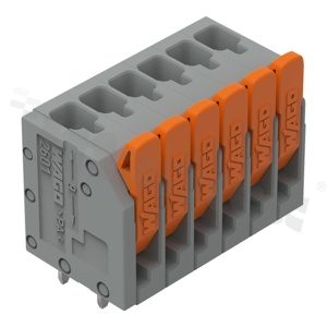 Listwa zaciskowa do PCB; przewód-płytka; na przewód 0.14 - 2.5 mm2; raster 3.5 mm; 6-torowa; 6 zaciskowa; kąt ułożenia przewodu względem płytki: 90; Push-in; szary; 300V/10A