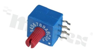 Przełącznik kodujący; 16-pozycyjny BCD negatywny; 10x7.55mm; kątowy; z pokrętłem; montaż THT