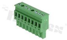 Pluggable terminal block; 5.00mm pitch; 8-ways; female; for wire 2.50mm2(28-12AWG); wire insertion direction 90° to plug-in direction; p.bronze contacts; brass cage; UL 300V/15A