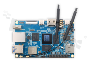 Orange Pi 5B; procesor: Rockchip RK3588S; Cortex-A76 x4 2.4GHz + Cortex-A55 x4 1.8GHz; RAM: 4GB LPDDR4X; pamięć: 32GB; GPU: Mali-G610 MP4; NPU: 6TOPS; Wi-Fi 6; Bluetooth 5.3; Gigabit Ethernet; HDMI 2.1; USB 3.0; microSD