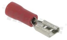 Flat connector; female; 4.8mm; 0.5mm; for wire AWG22-16(0.5-1.5mm2 wire); brass; insulation PVC; Imax= 10A