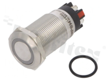 Push button switch; monostable; 19mm; screw terminals; stainless steel; ring green illumination; IP65.