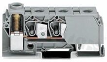 Installation terminal block; 1-level; branch; 4-contacts for wire 0.22-10.0mm2 (24-8AWG); screw-type; grey; for DIN rail; 800V/125A