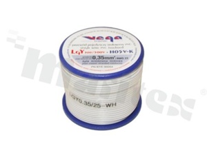 Single wire LGY/H05V-K; with copper multi-strand; white; cross section 0.35mm2; AWG 22; 500V; -40+105 deg.C; 25m.