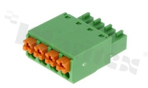 Listwa zaciskowa rozłączalna; w rastrze 3.81mm; 4-torowa; żeńska; na przewód 0.2-1.00mm2 (28-16AWG); kierunek wtykania prostopadły do osi przewodów; z zaciskiem sprężynowym; styki z fosforobrązu; mosiężna klatka; UL 300V/8A