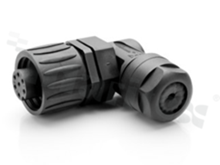 Plug ECOMATE C016 series, 7 pins (6+PE), female, right-angle, 12A, 250V, cable: max.0.75mm2( AWG18), contact plating: silver plated, solder, colour: black, IP67