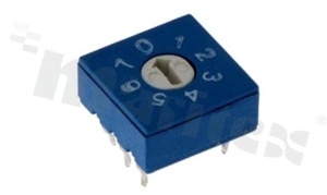 Rotary switch; 8 positions for BCD code; 10x10mm; horizontal; flat type; THT.