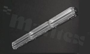 Lens for LED high power; angle: asymmetric; Number of LEDs: 3; Dimensions: 22x286mm; Height: 11mm; meterial: PMMA; Fastening: pin