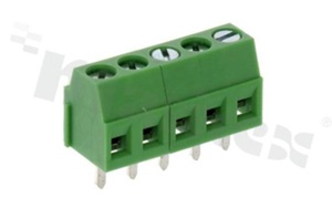Listwa zaciskowa do PCB; w rastrze 3.50mm; 5-torowa; pionowa; na przewód 1.00mm2 (AWG 26-16); ze śrubami na wkrętak płaski; z ruchomą osłoną przewodu; klatka mosiężna; zielona; UL 150V/10A, TUV 130V/10A