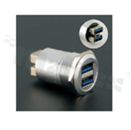 USB3.0 socket; female; mounting hole 22mm; USB3.0 male plug connection; silver; aluminum alloy.