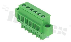 Pluggable terminal block; 3.81mm pitch; 6-ways; female; for wire 1.50mm2(28-16AWG); wire insertion direction 90° to plug-in direction;with fixed screws; p.bronze contacts; brass cage; UL 300V/10A