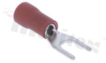 Konektor widełkowy; krótki; otwór O4.3mm; na kabel 0.5-1.5mm2; Imax = 19A; izolacja czerwona