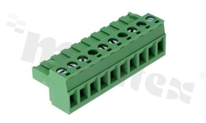 Pluggable terminal block; 5.00mm pitch; 10-ways; female; for wire 2.50mm2(28-12AWG); wire insertion direction same as plug-in direction; p.bronze contacts; brass cage; UL 300V/15A