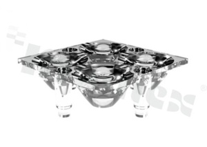 Lens for LED high power; mid power; angle: 11 do 26 degrees ; Number of LEDs: 4; Dimensions: 19.9x19.9mm; Height: 7.5mm; material: PC; Fastening: screw