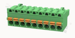 Listwa zaciskowa rozłączalna; w rastrze 5.08mm; 9-torowa; żeńska; na przewód 2.50mm2 (26-12AWG); kierunek wtykania równoległy do osi przewodów; z zaciskiem sprężynowym; styki z fosforobrązu; stalowa klatka; UL 300/10A TUV 320/20A