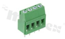 Listwa zaciskowa do PCB; w rastrze 5.00mm; 4-torowa; pionowa; na przewód 2.5mm2 (AWG 28-12); ze śrubami na wkrętak krzyżowy z ruchomą osłoną przewodu; klatka mosiężna; zielona; UL 300V/15A