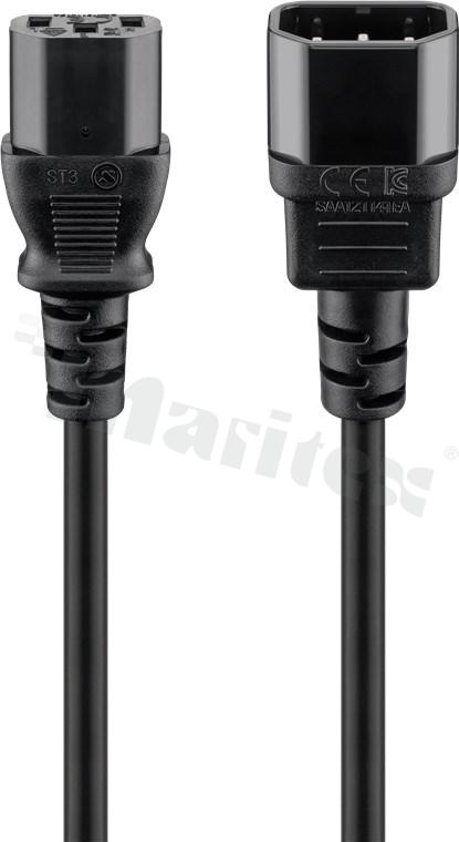 Kabel zasilający; 3 żyłowy; 1.5m; IEC C14 męski; IEC C13 żeński; czarny; 0,75mm2; 250V/10A
