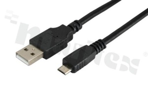 Kabel USB 2.0; zakończony wtykami USB: A4 męski <-> Micro-B5 męski; 28AWG + 30AWG; 1.8mb; kabel D=4.5mm; czarny