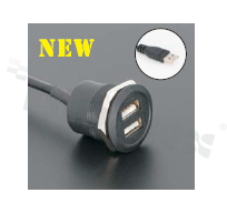USB2.0 socket; female; mounting hole 22mm; USB2.0 male plug connection; black; plastic.