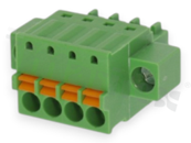 Pluggable terminal block; 3.50mm pitch; 4-ways; female; for wire 1.50mm2 (28-16AWG); wire insertion direction same as plug-in direction;  with fixing screw; p.bronze contacts; spring clamp; brass cage; UL 300/8A TUV 250/12A