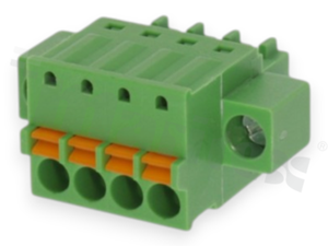 Pluggable terminal block; 3.50mm pitch; 4-ways; female; for wire 1.50mm2 (28-16AWG); wire insertion direction same as plug-in direction;  with fixing screw; p.bronze contacts; spring clamp; brass cage; UL 300/8A TUV 250/12A