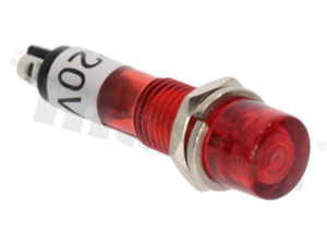 Lampka sygnalizacyjna neonowa; 8mm; terminale do lutowania; plastik; podświetlenie czerwone; 230V