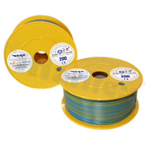 Single wire LGY/H05V-K; with copper multi-strand; blue/yellow; cross section 0.35mm2; AWG 22; 500V; -40+105 deg.C; 200m.