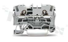 Installation terminal block; 1-level; through; 2-contacts; for wire 0.5-6.0mm2 (20-10AWG); spring-loaded; grey; for DIN rail; 600V/30A