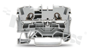 Złączka instalacyjna; 1-poziomowa; przelotowa; 2-zaciskowa na przewód 0.5-6.0mm2 (20-10AWG); ze stykiem sprężynowym; szara; na szynę DIN; 600V/30A