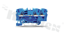 Installation terminal block; 1-level; through; 3-terminal for wire 0.5-6.0mm2 (20-10AWG); spring-loaded; niebieska; for DIN rail; 600V/30A