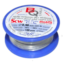 Silver coated copper wire; diameter 0.90mm; SWG 20; -40+105 deg.C; 18m; 100g.