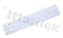 MCPCB, thickness: 2mm, number of layers - 1, white soldermask, legend color: colorless, size: rectangle 54x290mm, pad cover: gold; for XP/XT LEDs, /4
